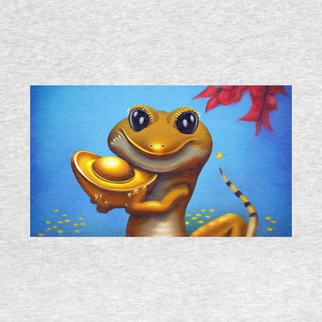 Gecko hold gold ingot by cloudart2868